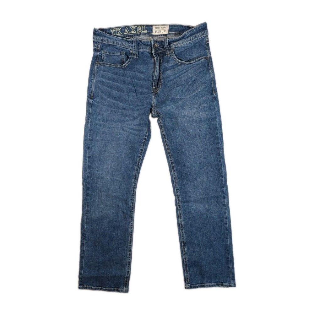 TK Axel Mens Jeans 32x32 Slim Boot Cut Medium Wash Stretch Faux Flap Pocket